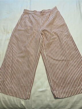 beachlunchlounge Ladies’ M Red and White Striped Wide-Leg Linen/Cotton  Pants